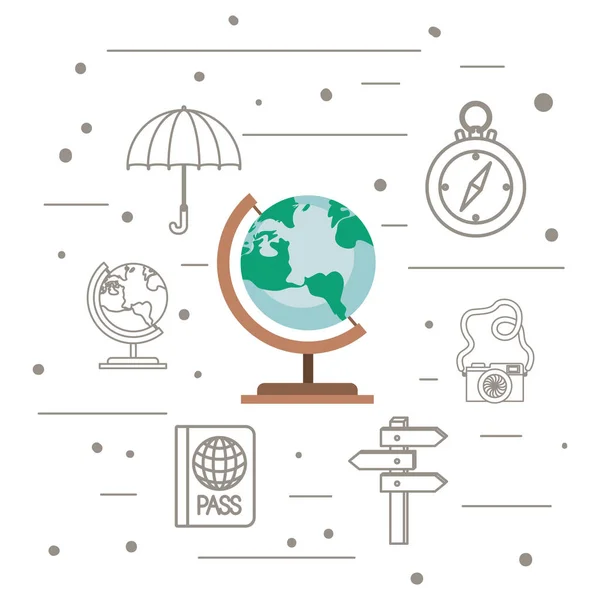Világ bolygó utazási készlet ikonok — Stock Vector