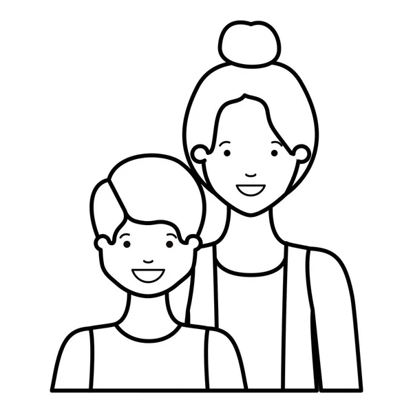 Mother with her son smiling avatar character — Stock Vector