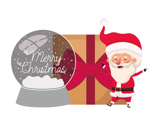 Santa claus with crystal ball and gift box — Stock Vector