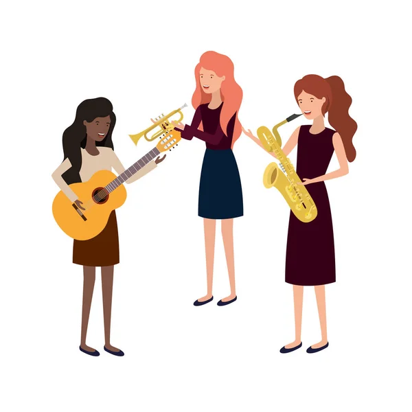 Kobiety z instrumentami muzycznymi charakter — Wektor stockowy