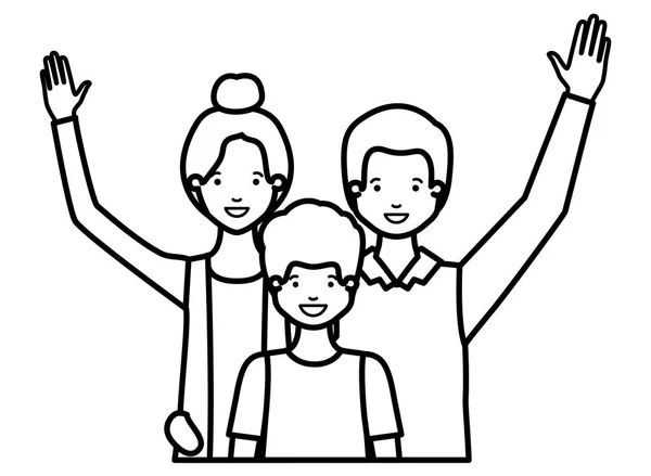 Family smiling and waving avatar character — Stock Vector