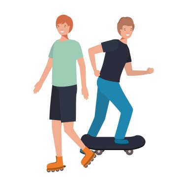 Genç erkekler spor avatarı karakteri çalışırlar