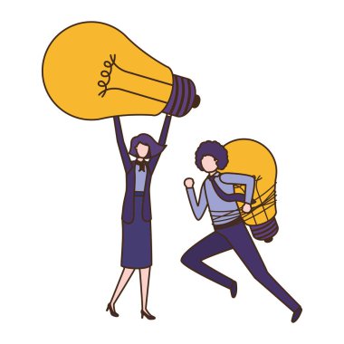 ışık ampuller avatar karakter ile iş çift