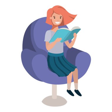 Kanepe karakterinde kitap okuyan kadın.