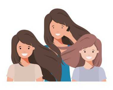 aile gülümseyen ve avatar karakter sallayarak