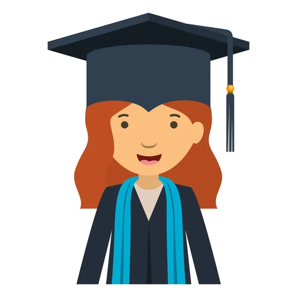 Young woman graduating avatar character — Stock Vector