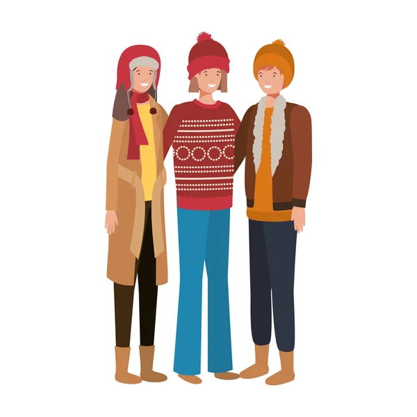 Gruppo di persone con i vestiti invernali personaggio avatar — Vettoriale Stock