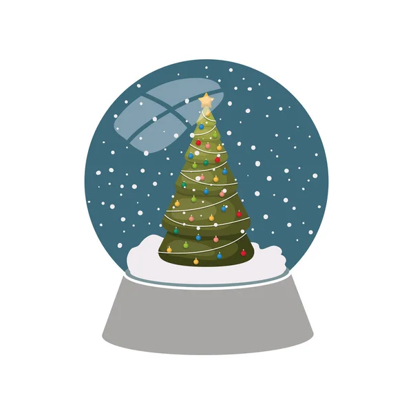 Kerst Pine in kristallen bol geïsoleerd pictogram — Stockvector