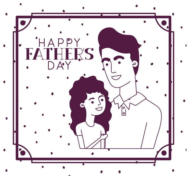 Pai feliz cartão de dia com personagens pai e filha —  Vetores de Stock