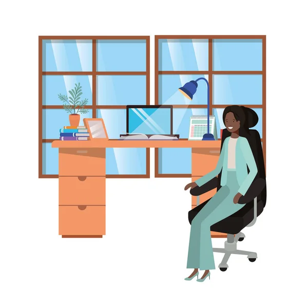 在办公室头像字符工作的妇女 — 图库矢量图片
