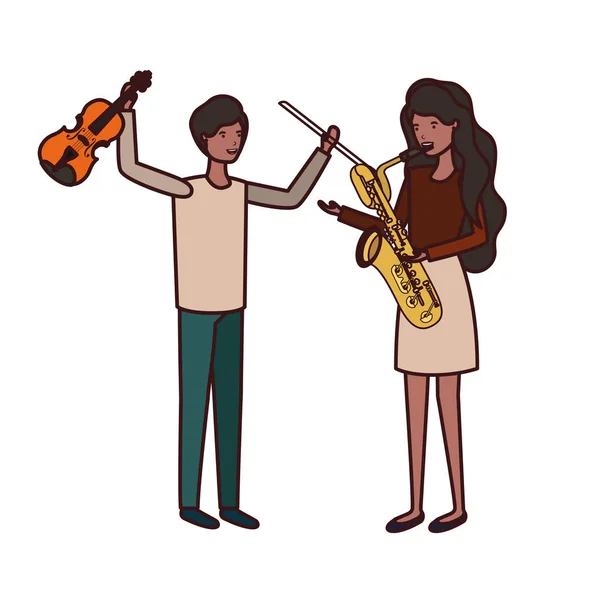 Müzik aletleri avatar karakter ile çift — Stok Vektör
