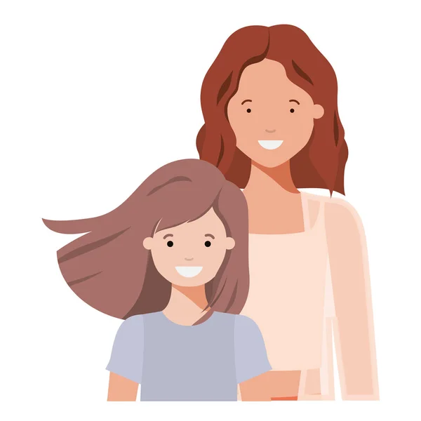 Anne ve kızı gülümseyen avatar karakter — Stok Vektör