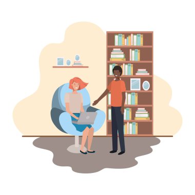 oturma odasında dizüstü bilgisayar kullanan çift