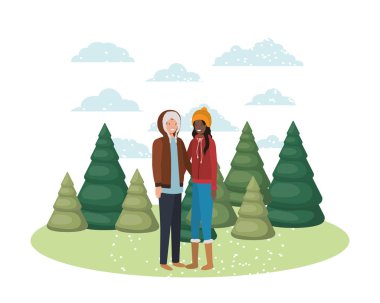 kış giysileri ve kış Pine avatar karakter ile çift