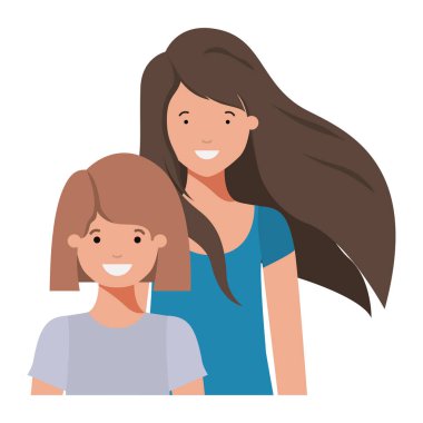 anne ve kızı gülümseyen avatar karakter