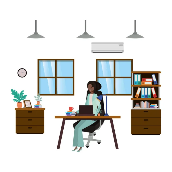 Femme travaillant dans le bureau avatar personnage — Image vectorielle