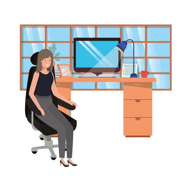 Kobieta pracuje w biurze avatar charakter — Wektor stockowy
