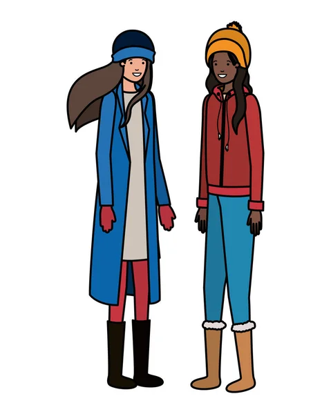 Жінки з зимовим одягом аватар персонаж — стоковий вектор