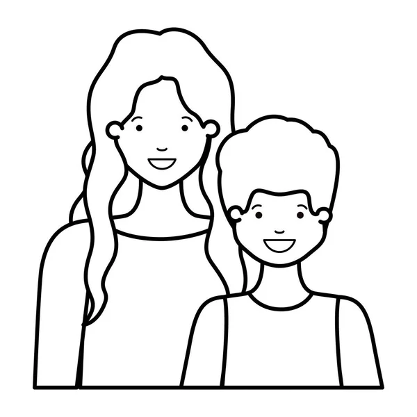 Mother with her son smiling avatar character — Stock Vector