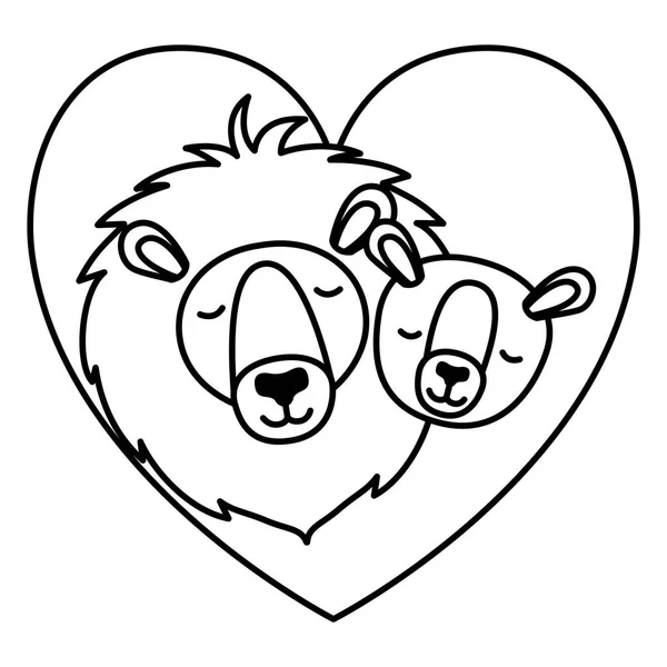 Leones salvajes pareja con corazones — Vector de stock