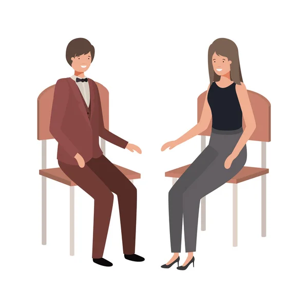 Casal de negócios sentado em personagem avatar cadeira —  Vetores de Stock
