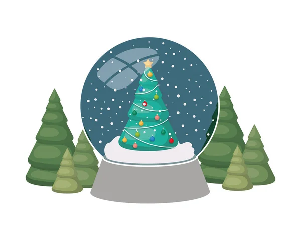 Christmas pine in crystal ball isolated icon — Stock Vector