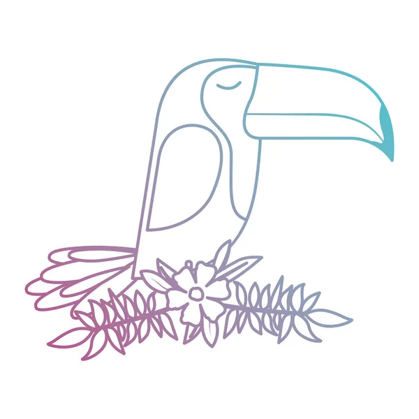 Niedlicher Tukan mit Blättern und Blütenkrone — Stockvektor