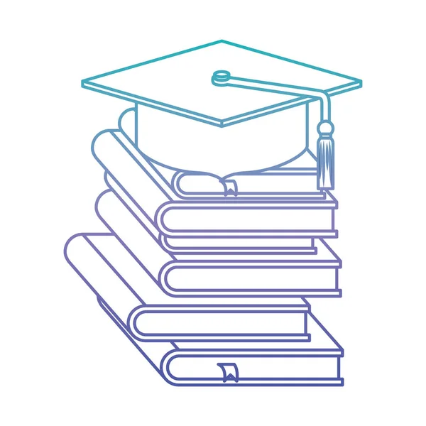 Sombrero de graduación con libros de pila — Vector de stock