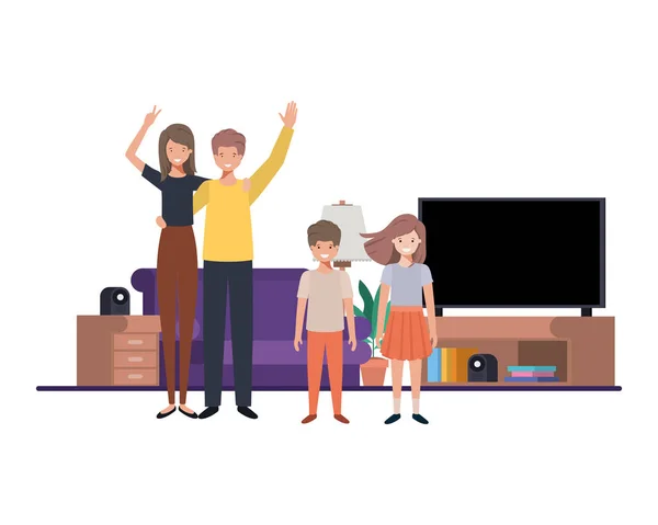 Famille dans le salon avatar caractère — Image vectorielle