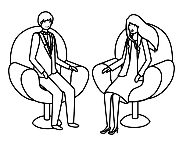 Negocio pareja sentado en silla avatar carácter — Vector de stock