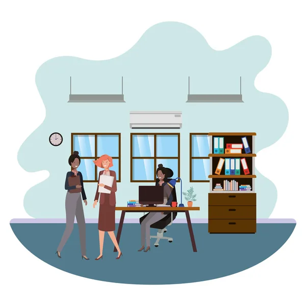 Femmes d'affaires dans le bureau de travail avatar caractère — Image vectorielle