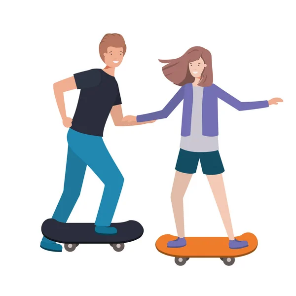 Пара жінка з аватаром скейтборду — стоковий вектор