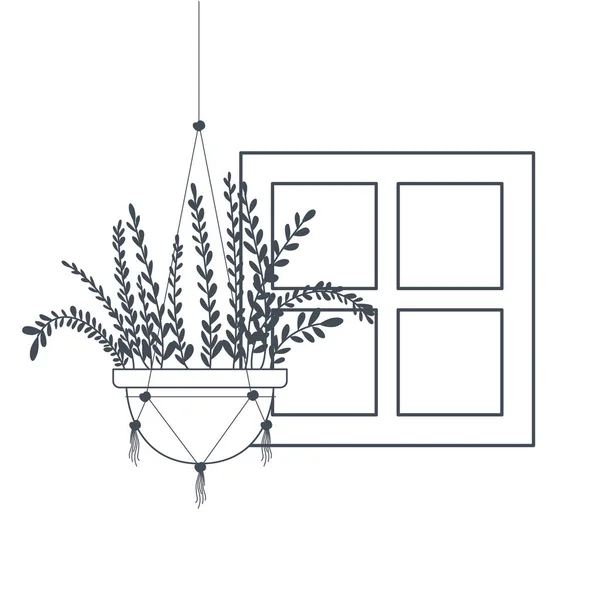 Planta de interior en macramé perchas icono — Vector de stock