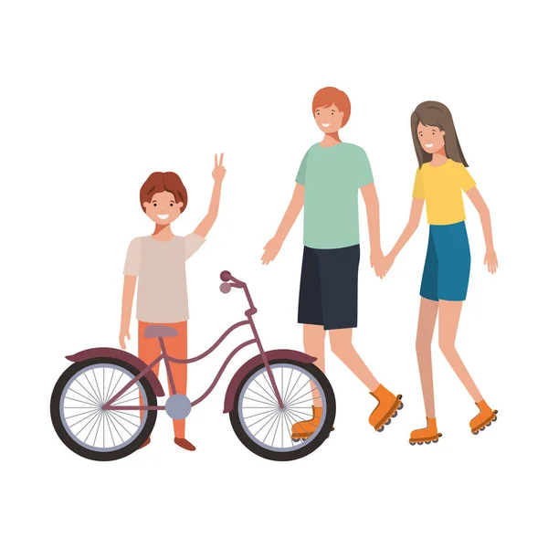 Grupp människor med cykel avatar karaktär — Stock vektor