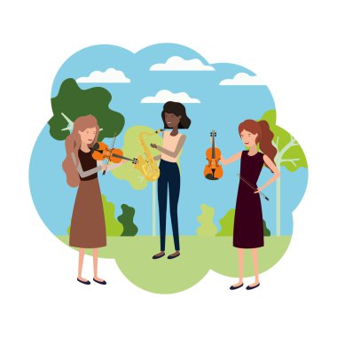 Peyzaj müzik aletleri ile kadınlar