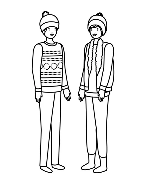 Muži s zimním oblečením avatár — Stockový vektor