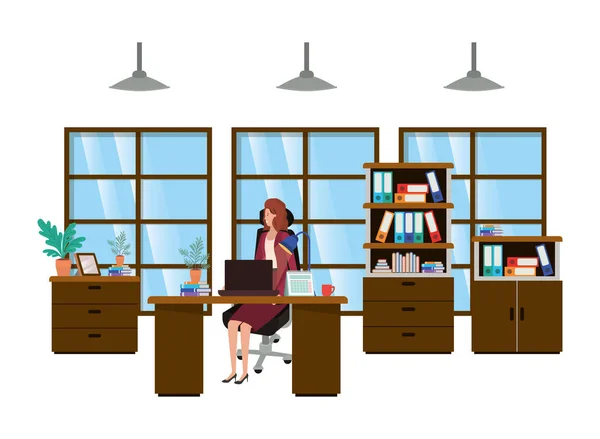 Mujer trabajando en la oficina avatar carácter — Vector de stock