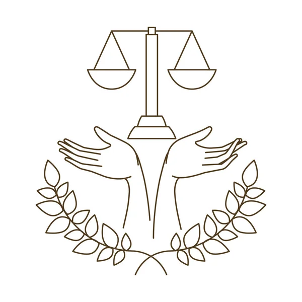 Equilibrio di giustizia con ramo d'albero con foglie icona isolata — Vettoriale Stock