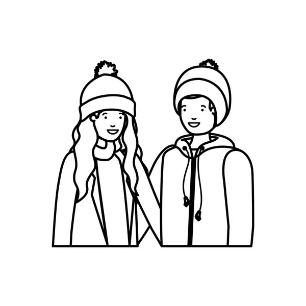 Couple avec des vêtements d'hiver avatar personnage — Image vectorielle