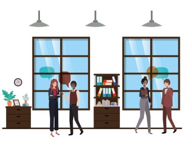 Grup insanlar iş ile konuşma balonu