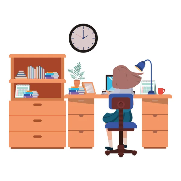 Femme travaillant dans le bureau avatar personnage — Image vectorielle