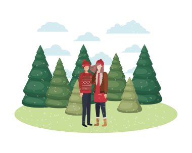 kış giysileri ve kış Pine avatar karakter ile çift