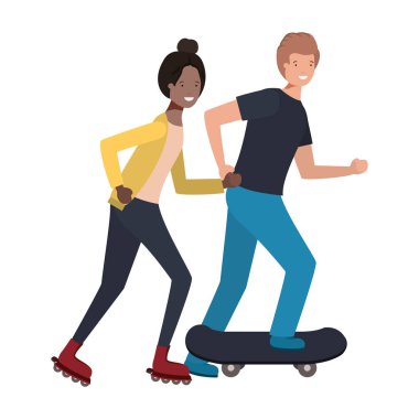 Genç çift spor karakteri alıştırması yapıyor.