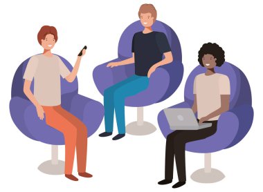 teknoloji cihazları kullanan erkek grubu