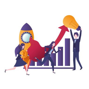 Bar grafik avatar karakter ile iş grubu