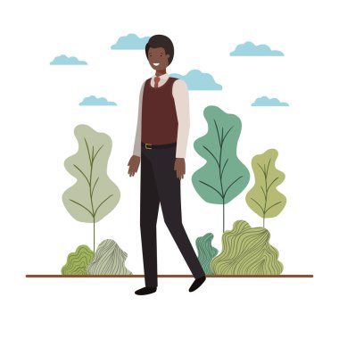 young businessman with landscape avatar character