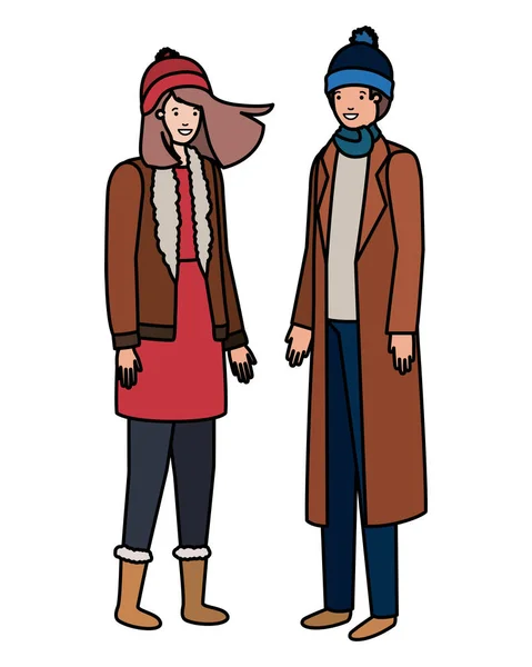 Couple avec des vêtements d'hiver avatar personnage — Image vectorielle