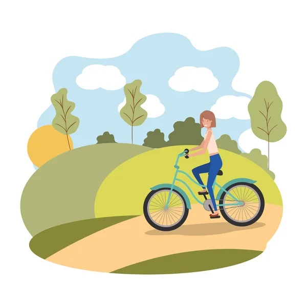 Young woman in bicycle on the park — Stock Vector