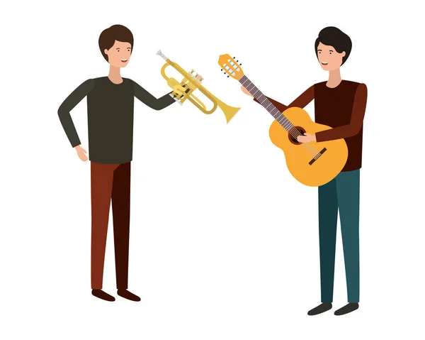 Hommes avec caractère d'instruments de musique — Image vectorielle