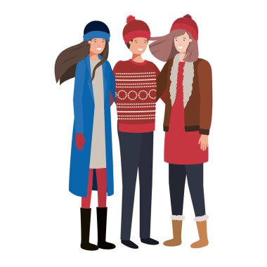kış giysileri avatar karakteri ile insanlar grubu